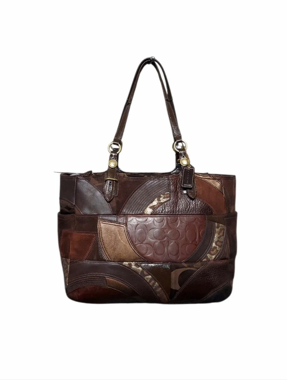 Coach Vintage Patchwork Leather & Suede Zip Shoulder Tote  No. F15459